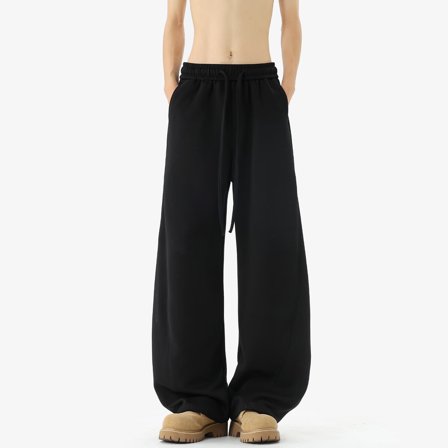 American-Style Curved Hem Sweatpants for Men, New Spring and Autumn Solid Color Versatile Straight-Leg Long Pants, Loose Casual Pants for Students, Tiktok Dropshipping