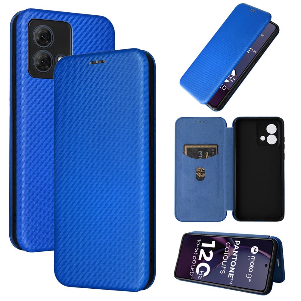Compatible with Motorola G84 5G Carbon Fiber Multi-Card Flip Phone Case Unisex Export Card Slot Protective Cover