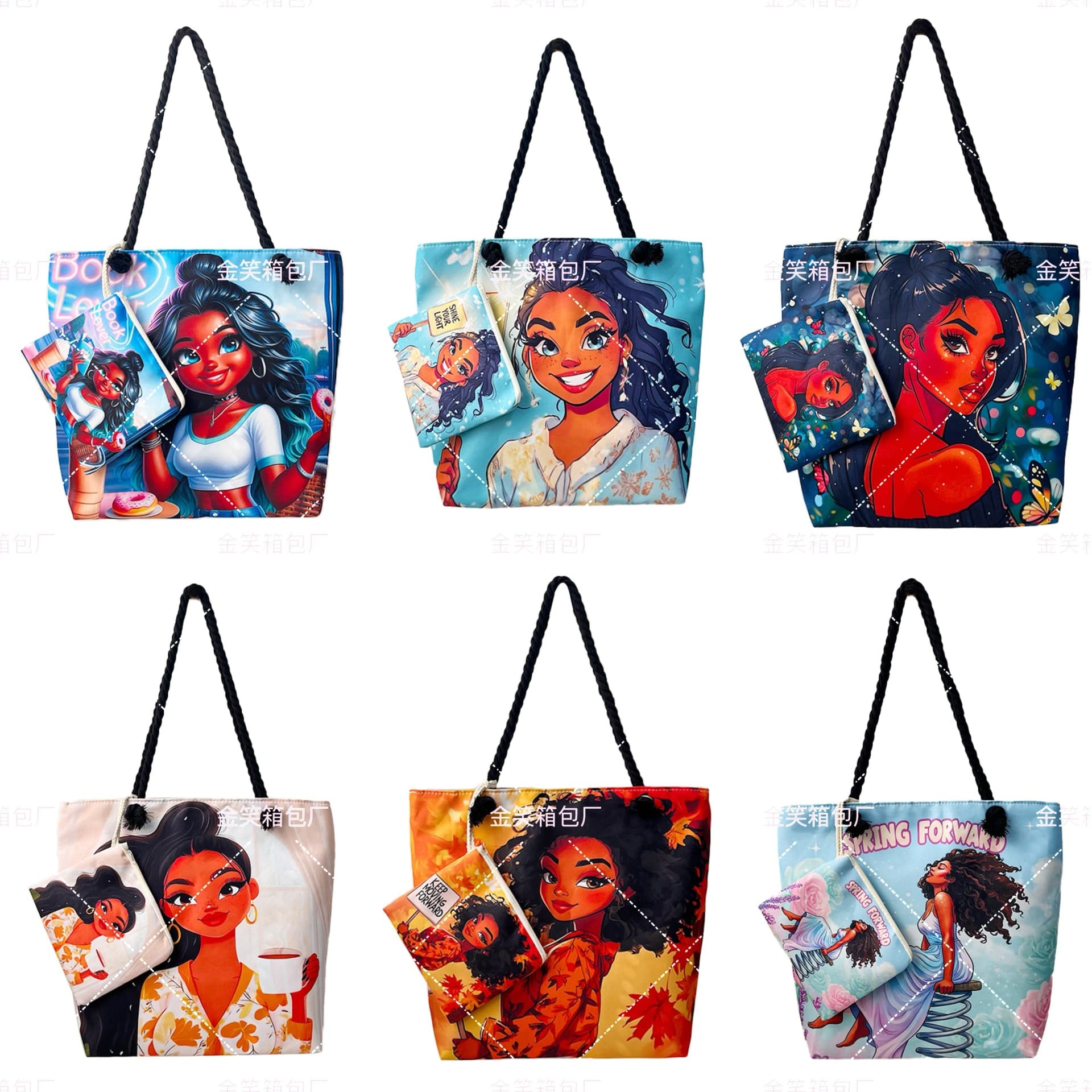 2025 new beach bag travel storage handbag large capacity shoulder bag canvas bag cool black girl ready-made model