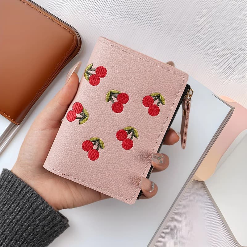 Korean ins short wallet for women Korean version embroidered new mini student wallet lychee personalized zipper bag card bag