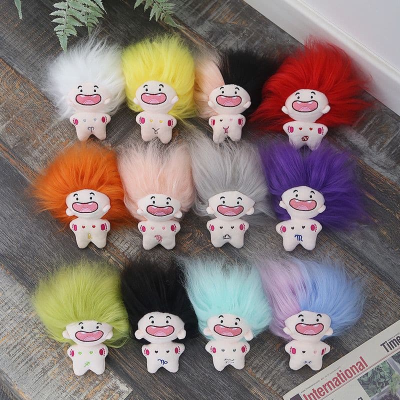 Cotton doll plush toy keychain, cute and ugly twelve constellation girl doll claw machine keychain.