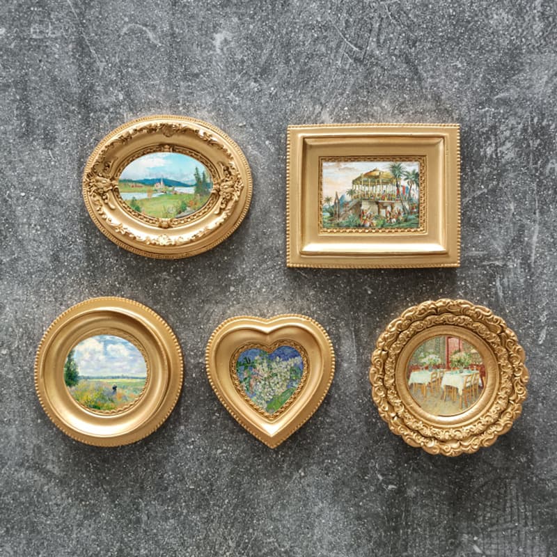 European Retro Gold Resin Small Wall Photo Frame, Creative Art Minimalist American Country Style Ornament