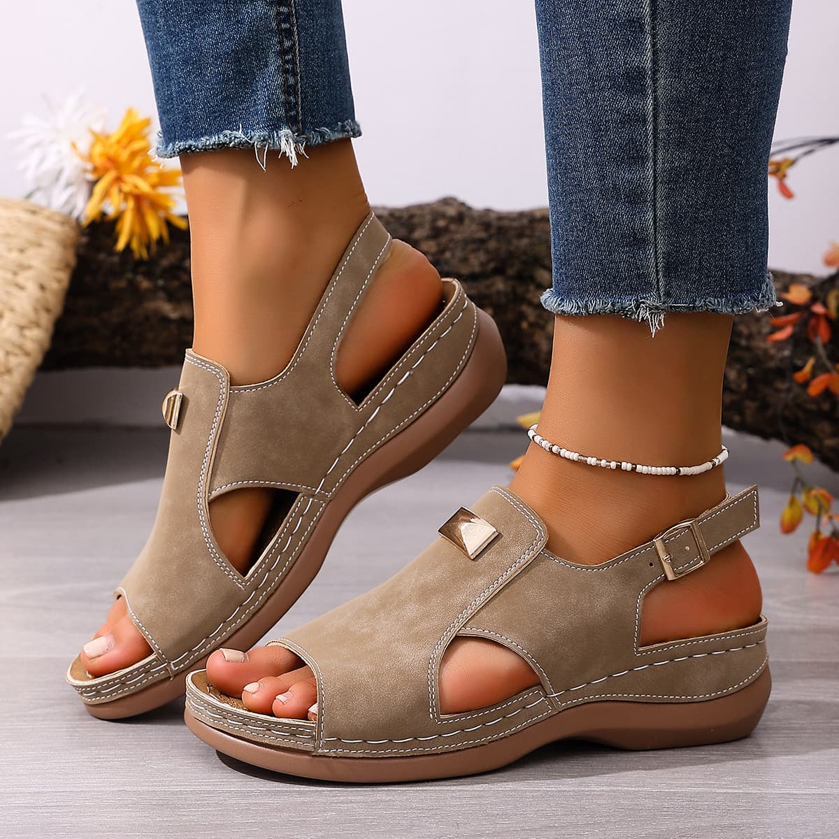 European and American cross-border wedge heel fish mouth fashion sandals for women, new spring and summer large size Roman women's sandals wholesale