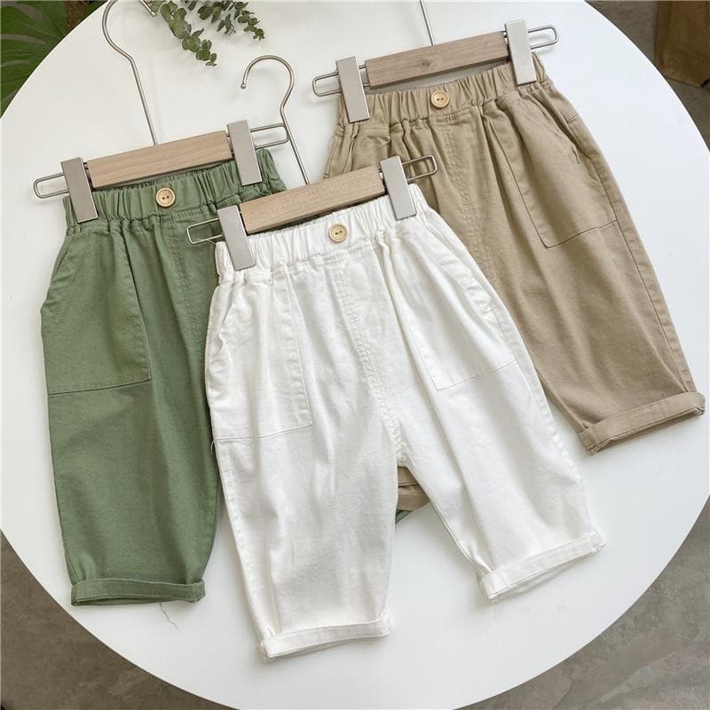 Boys' cropped pants summer thin children's pure cotton casual overalls 3-year-old baby shorts casual pants summer trend