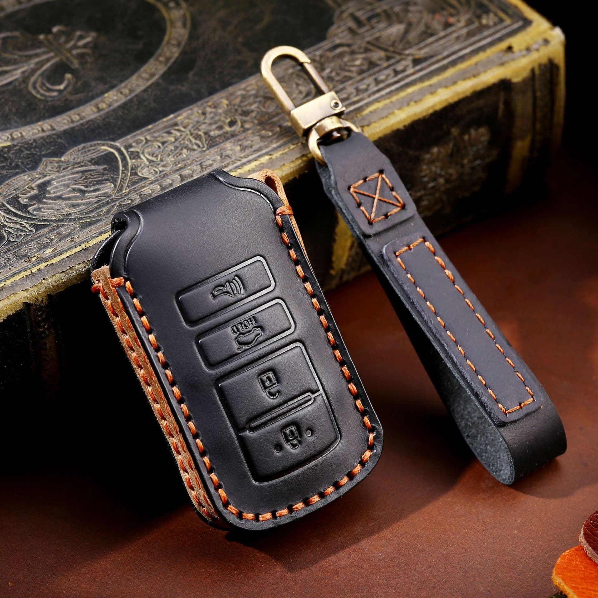 Handmade Leather Car Key Cover for Kia Korean Version Domestic Model K-04 Pure Handmade Genuine Leather Key Case