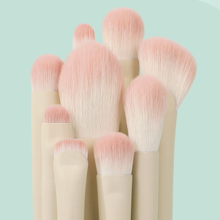 2026 milk apricot powder set of 9 brushes, eye brush, detail brush, nose shadow brush, blending brush, side shadow brush, eye shadow brush