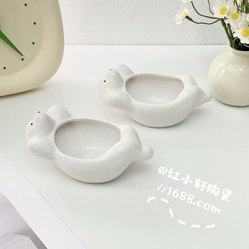 White Polar Bear Ceramic Dipping Bowl, Soy Sauce Dish, Children's Small Bowl, Fruit Salad Bowl, Creative Tableware