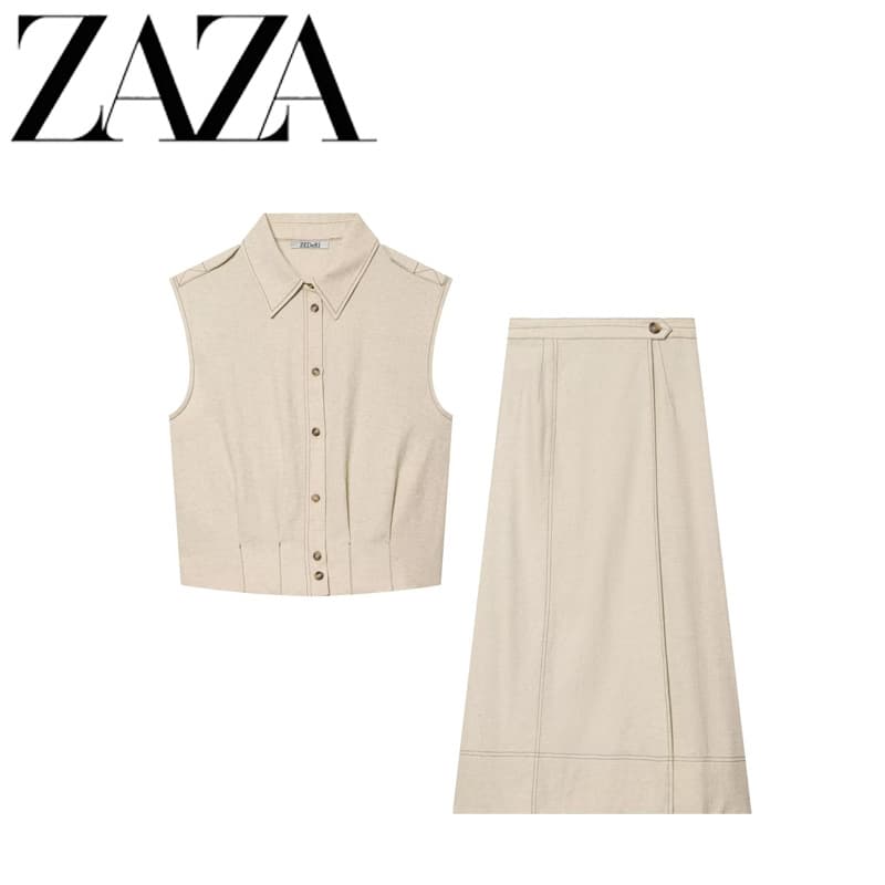 ZAZA Custom European-American Style Wholesale Women's Fashion Sleeveless Top Midi Skirt Set 2608775