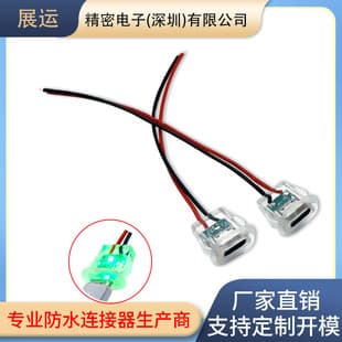 2-Pin Type-C Female Connector Waterproof Fast Charging Small Appliance DIY with LED Extension Cable USB Power Port