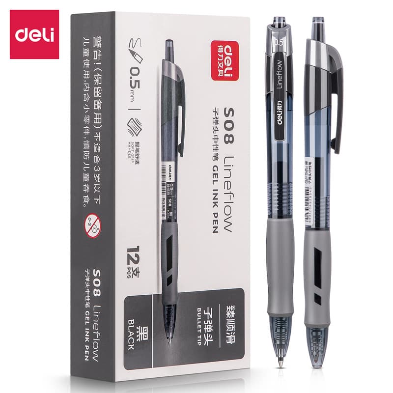Deli S08 Smooth Press Gel Pen 0.5mm Bullet Tip Student Quick-Drying Office Sign Pen Comfortable Writing