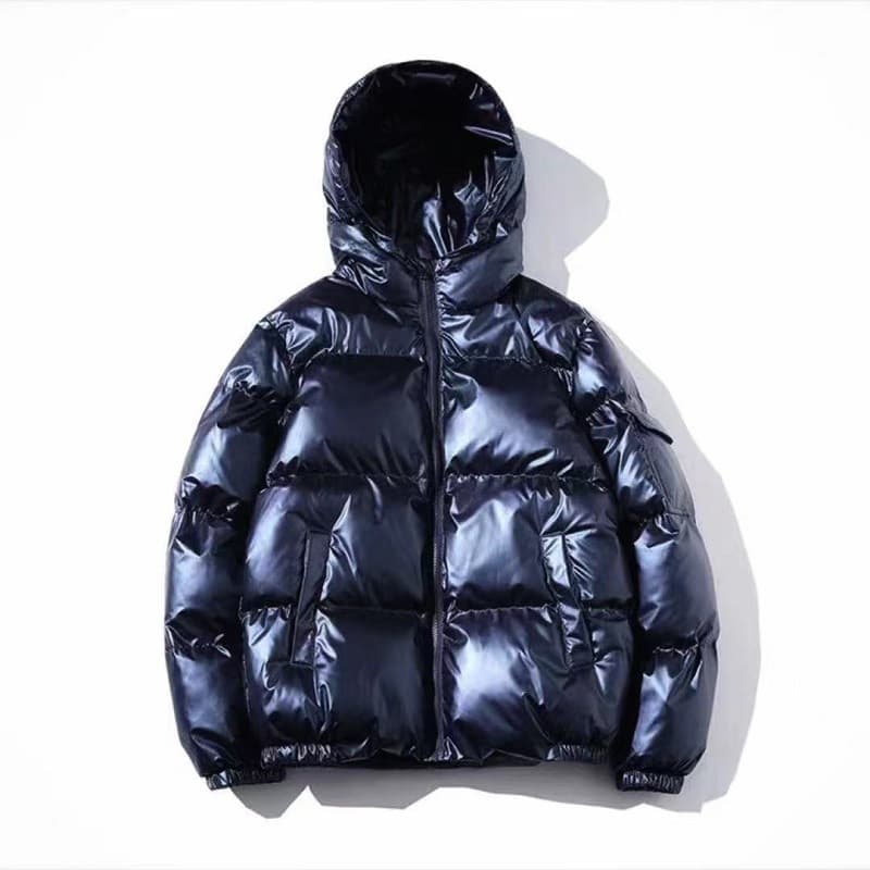 Glossy Cotton Jacket Men's Short Stand Collar Korean Style Winter Fashionable Large Size Casual Coat Hooded Regular Fit