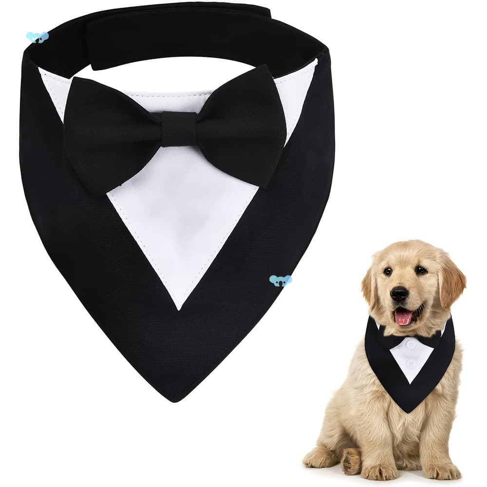 Elegant Adjustable Dog Tuxedo Bandana With Bowtie Formalcross-border