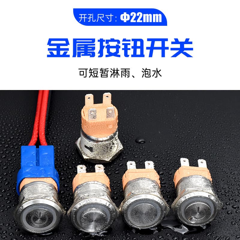 Rewell 22mm metal push button switch 20A high current 12V with self-lock/reset and LED light, 4-pin dual NO