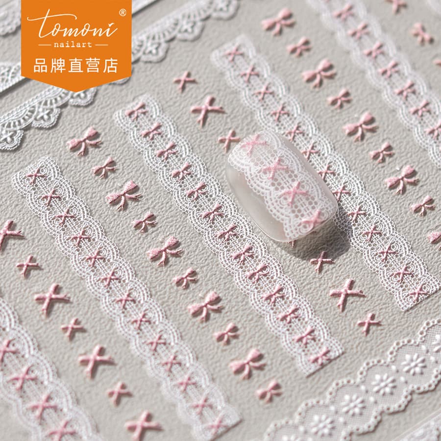 3d Embossed Nail Art Stickers Vintage Lace Butterfly Knot Design Nail Patches Japanese Style 3493