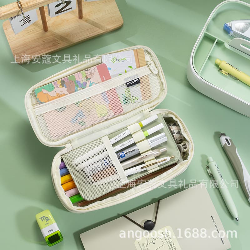 ANGOO Double-Layer Pencil Case, Large Capacity Pencil Bag for Men and Women Students, Simple and Multifunctional Pen Box