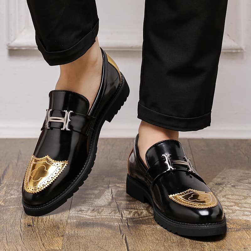 Korean-style British Trendy Pointed Casual Leather Shoes Patent Leather Shiny Lazy Height-Increasing Shoes Men's Sneakers
