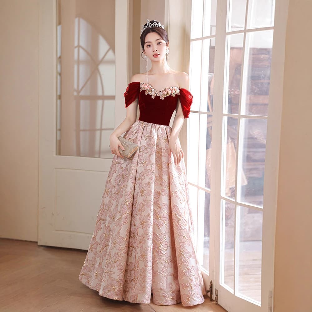 One-shoulder toast dress bride 2026 new red French wedding engagement evening dress women's high-end spring