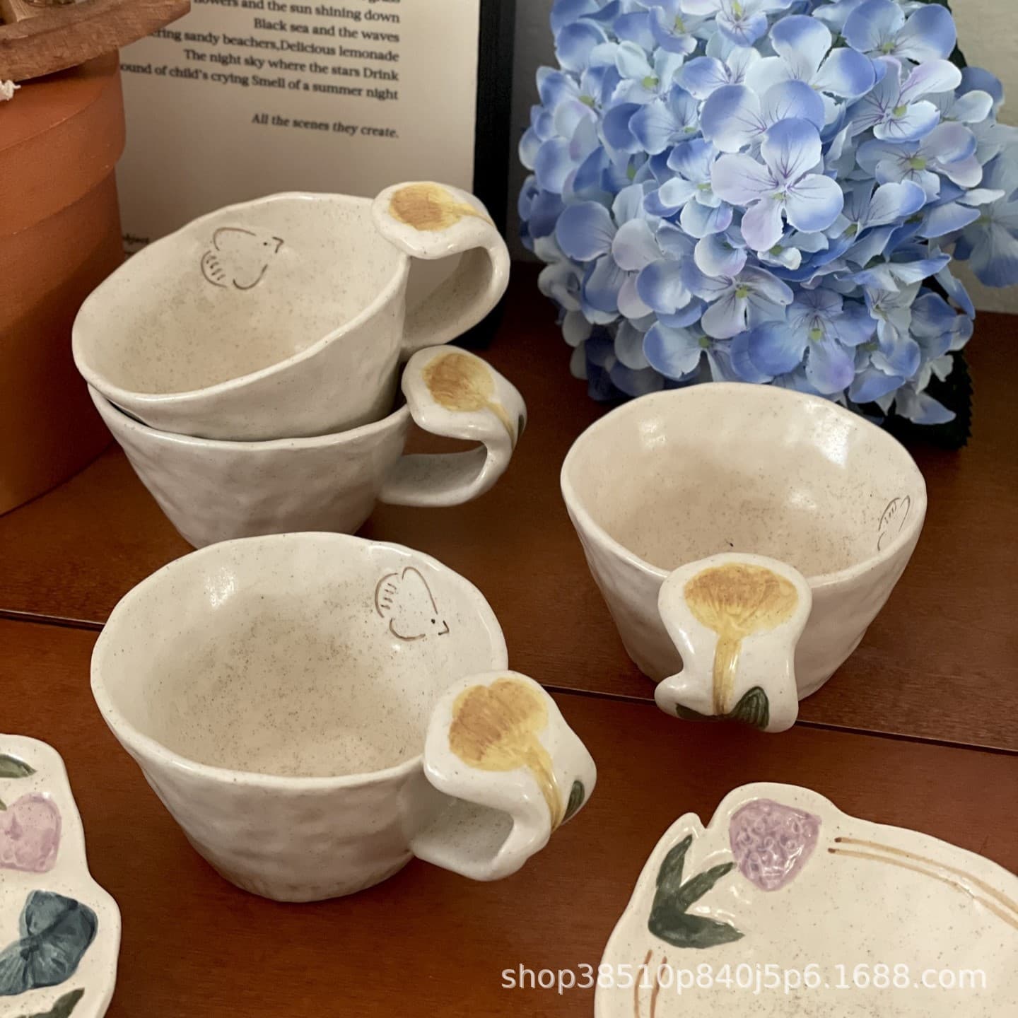Japanese Ins Retro Hand-Painted Underglaze Mug Water Cup Milk Cup Niche Coffee Cup Breakfast Cup Coarse Pottery Cup