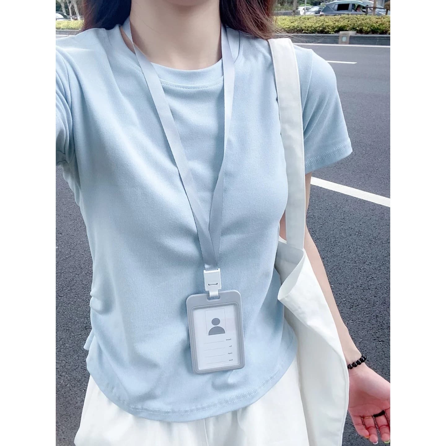 Fresh Baby Blue Waist-Cinching Ruffled Short-Sleeve Women's Summer Base Top, Hot Girl Inner Layer Fashionable T-Shirt