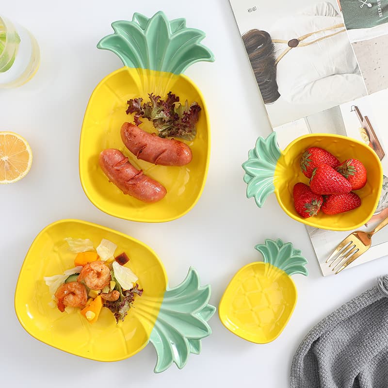 High-value pineapple-shaped ceramic bowl, stylish home salad bowl, cute fruit plate, dessert dish