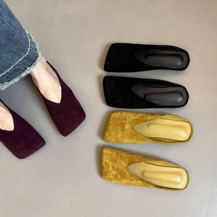 Oversized Square Toe Slip-On Flat Sandals for Women, Trendy Enclosed Toe Sandals, 2025 Spring/Summer New Arrival