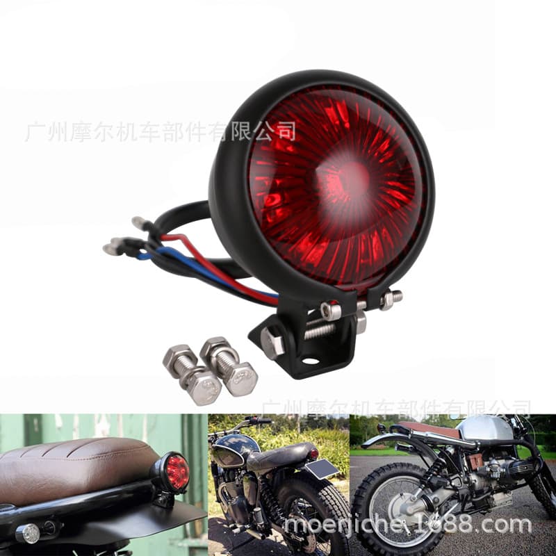 Motorcycle Parts Retro Custom LED Tail Light Metal New Brake Light Cruiser Bobber Round Small Tail Light