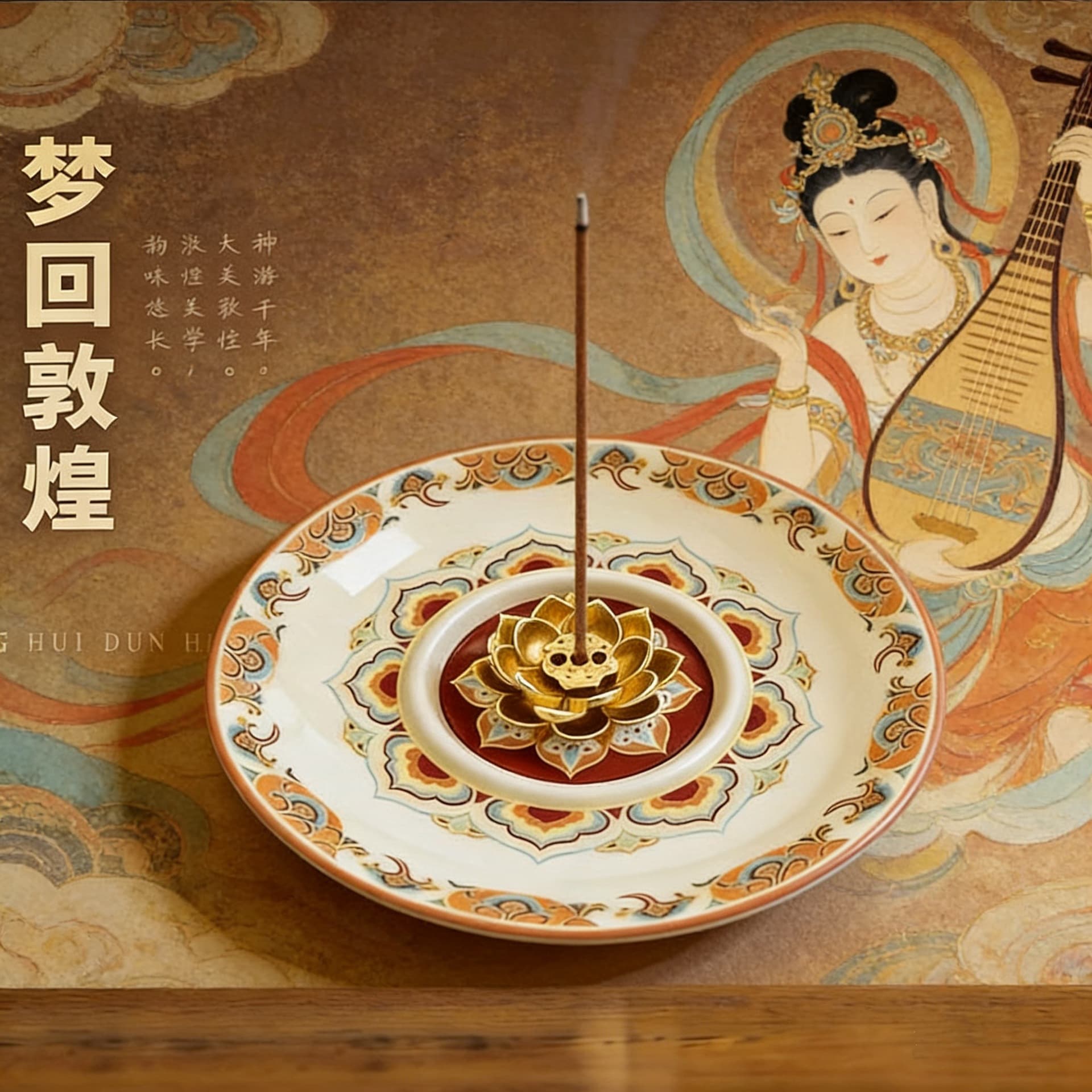 Dunhuang Feitian Baoxianghua ceramic lotus incense burner line incense insert base incense burner tray tea ceremony incense burner ornaments