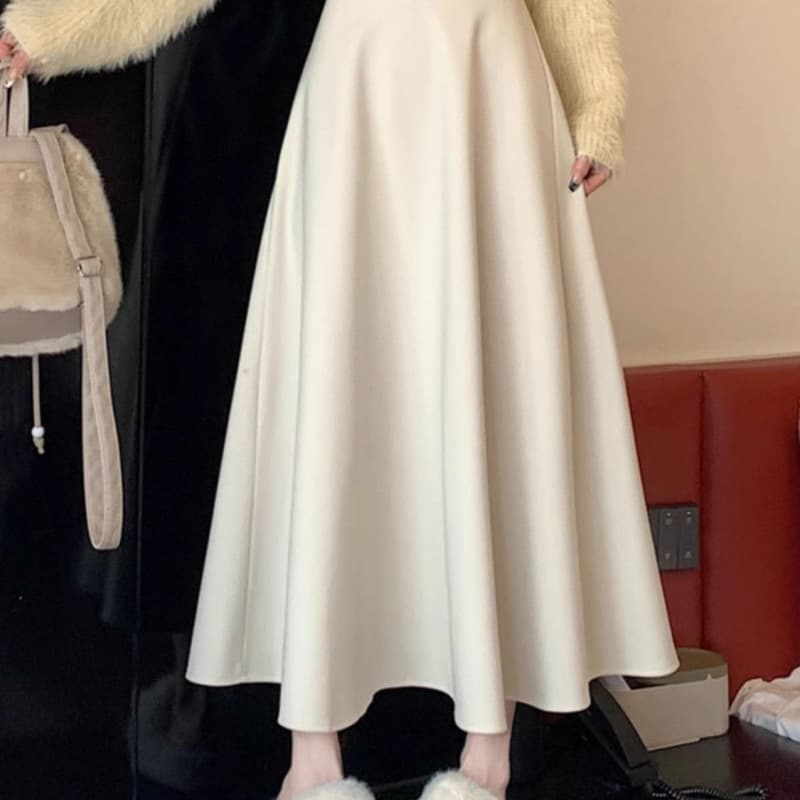 Women's Mid-Length Wool Skirt with High Waist, Thickened, Slimming, A-Line, Korean Style, New Autumn/Winter