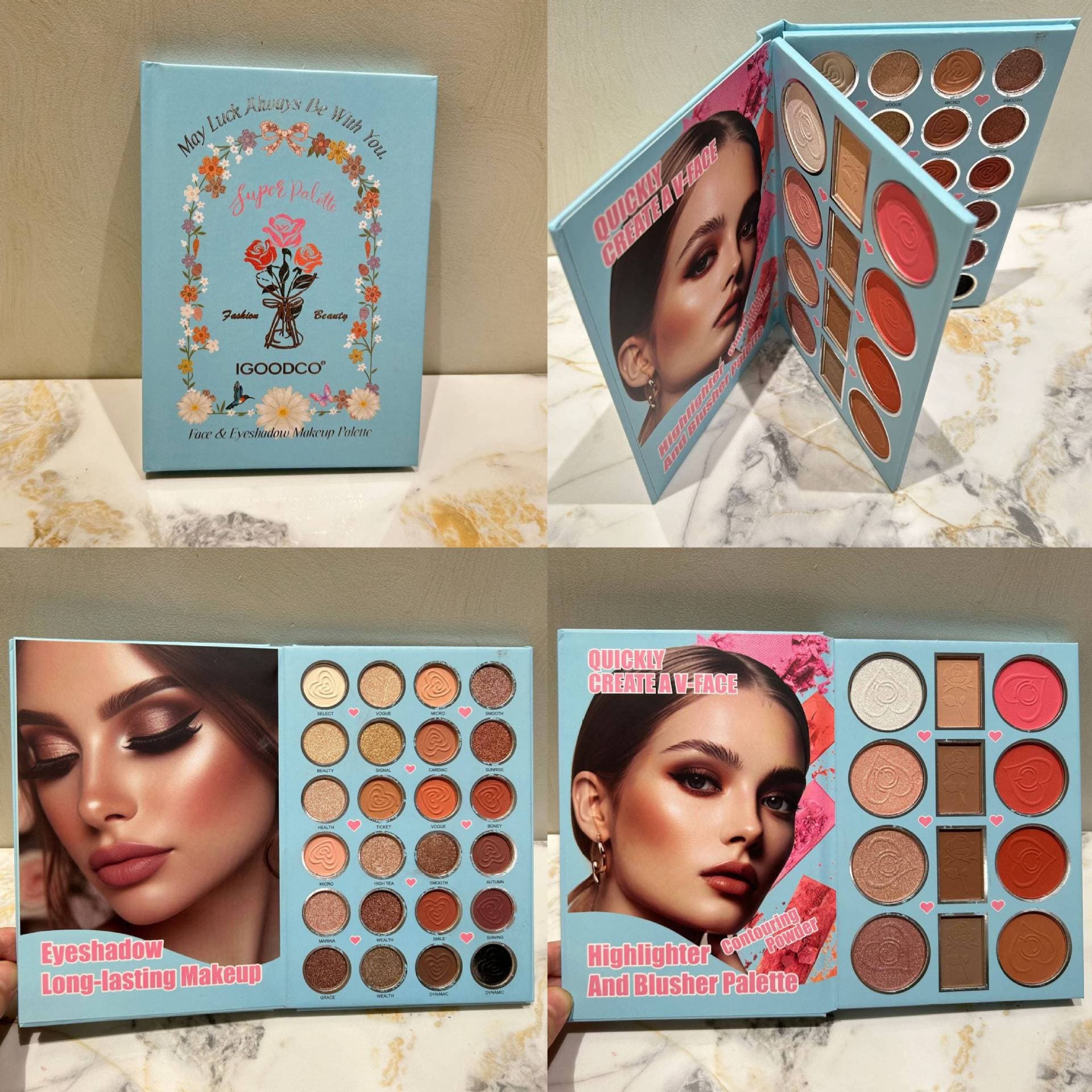 Export Cross-border 2-Page Makeup Book Eyeshadow Palette Matte Pearl Blush Highlighter All-in-One Makeup Book
