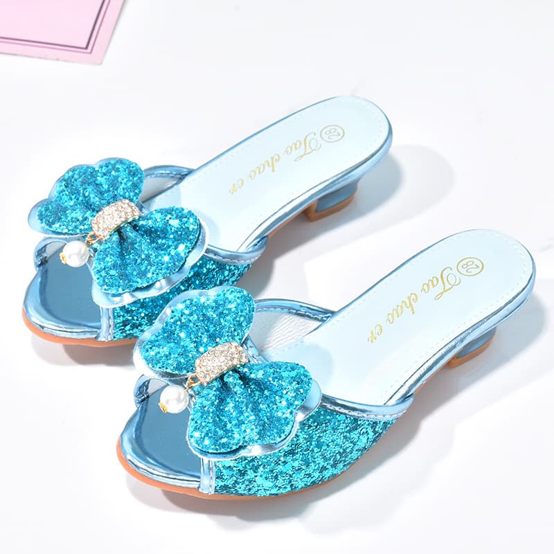 Children's High Heel Slippers Summer Fashion Cute Baby Sandals Slippers Outdoor Wear Soft Sole Girls' Princess Shoes Glitter Diamond Children's Shoes