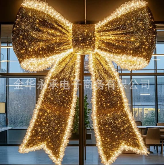 Popular photo spots, glowing bows, shop and mall displays, window decorations, Christmas decorations.
