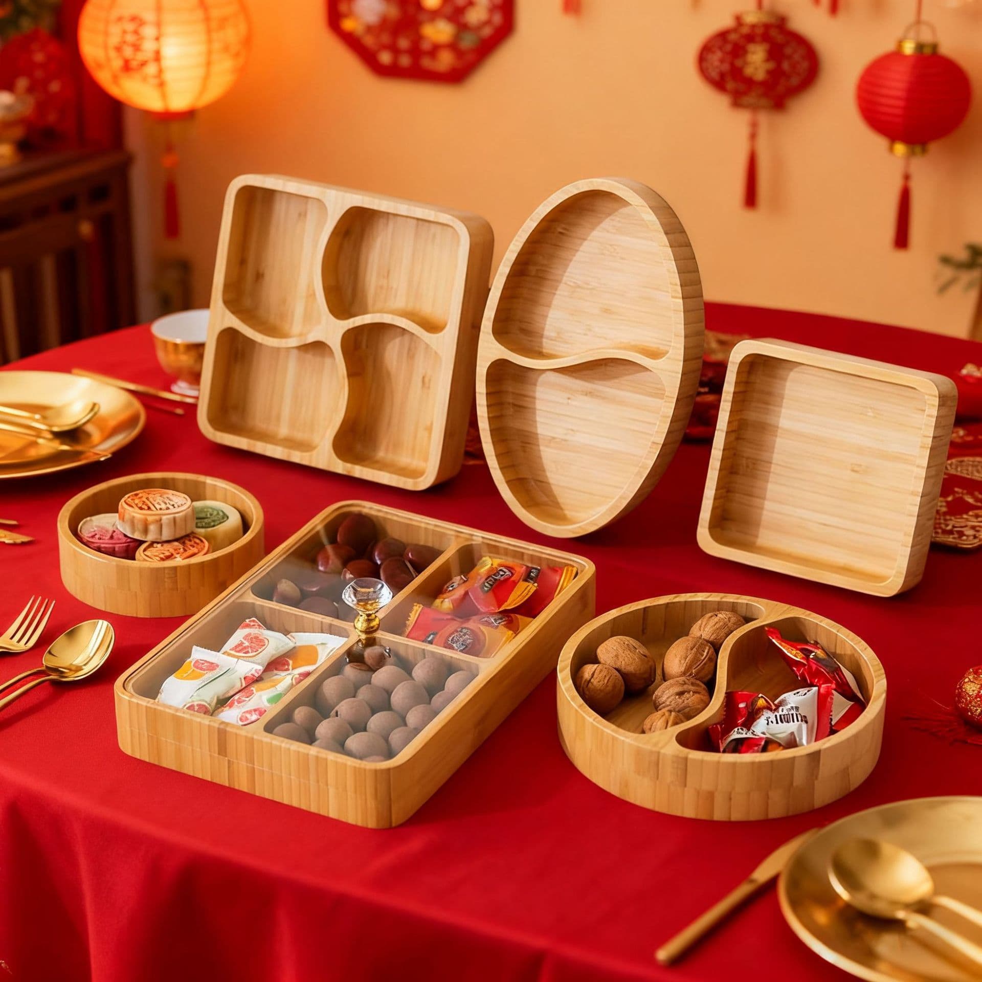 Wooden Dried Fruit Tray Solid Wood Candy Snack Stove Boiling Tea Tray Home Chinese Style Tea Tray Engagement Wedding Fruit Box