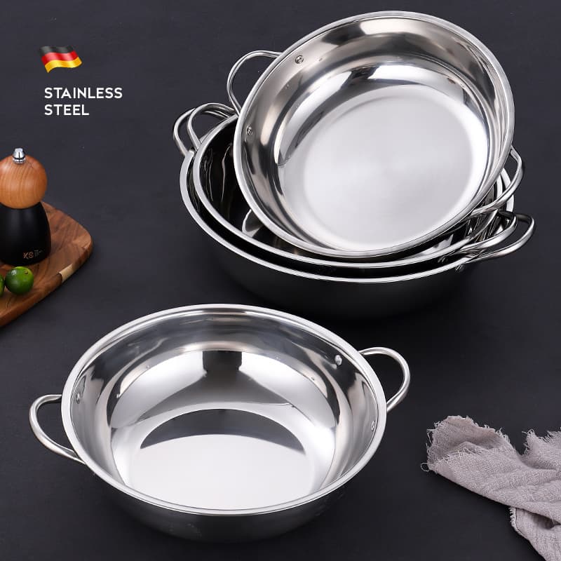 Thickened Double-Handled Stainless Steel Hot Pot Basin, Suitable for Induction Cooker, Clear Broth Pot, Stove Top, Commercial Dry Pot