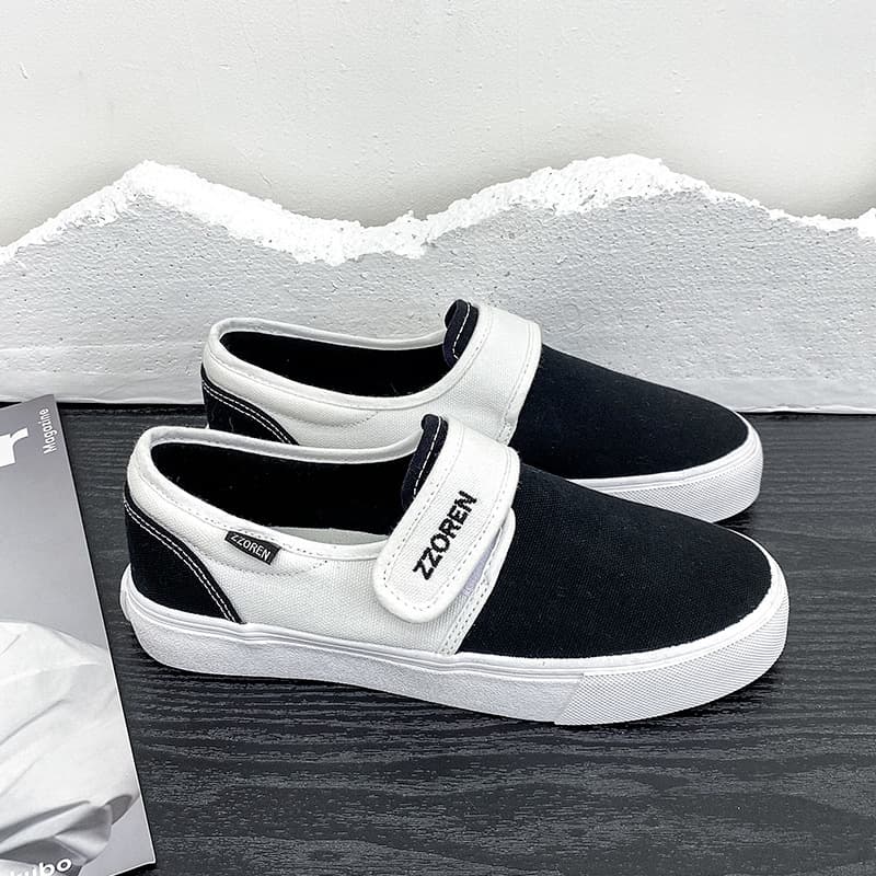 ZZOREN co-branded black and white one-leg Velcro low-top men's and women's shoes couple models student canvas sneakers