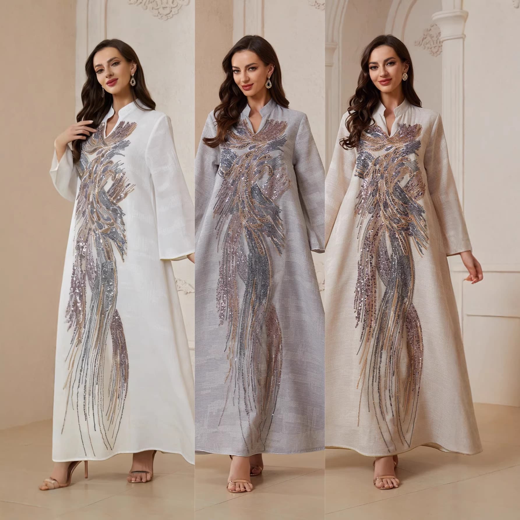 NC64 cross-border dress mesh embroidered sequined long skirt Abaya