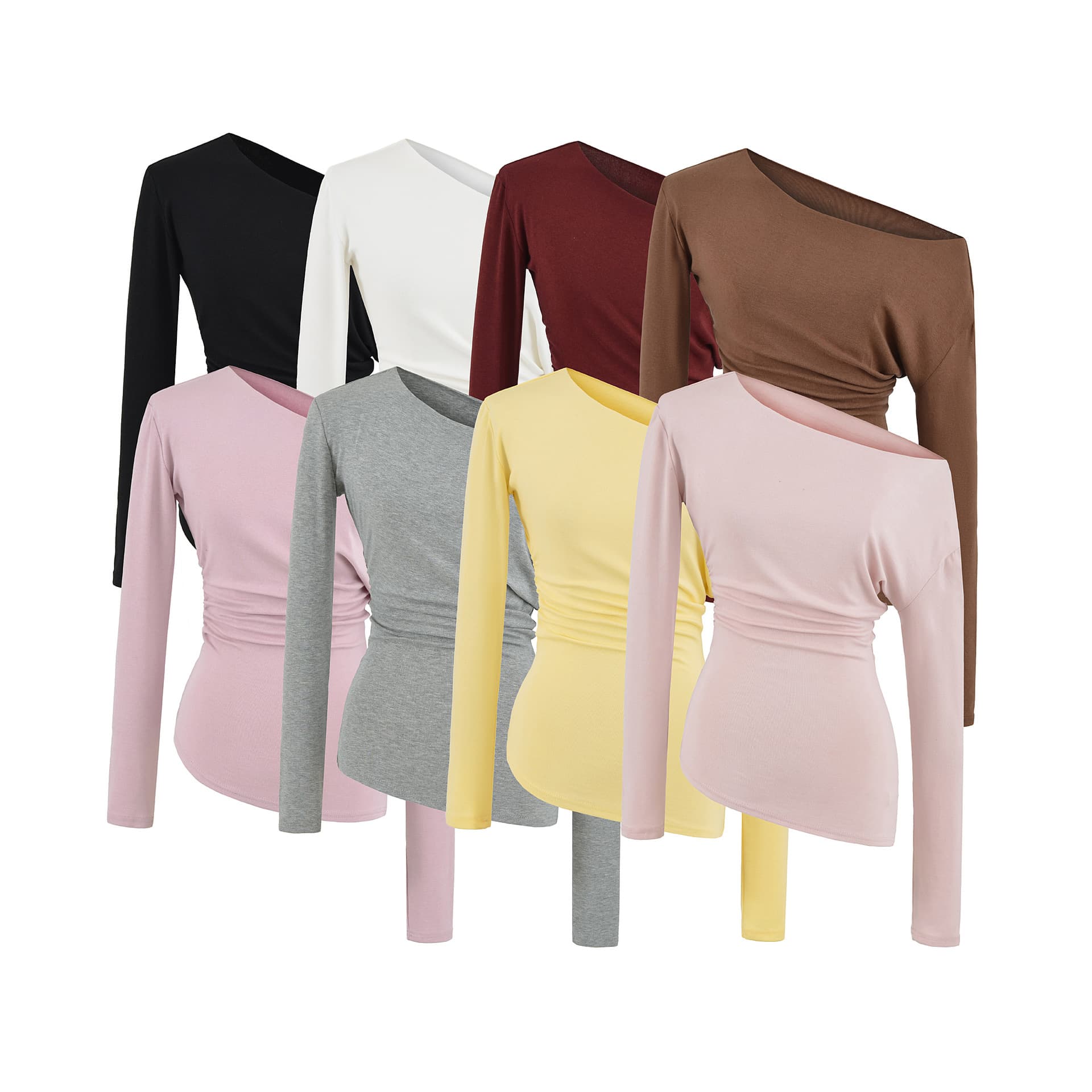 Oblique shoulder waist T knitted long sleeve T huge good-looking irregular slim temperament gentle design top women's autumn multi-color