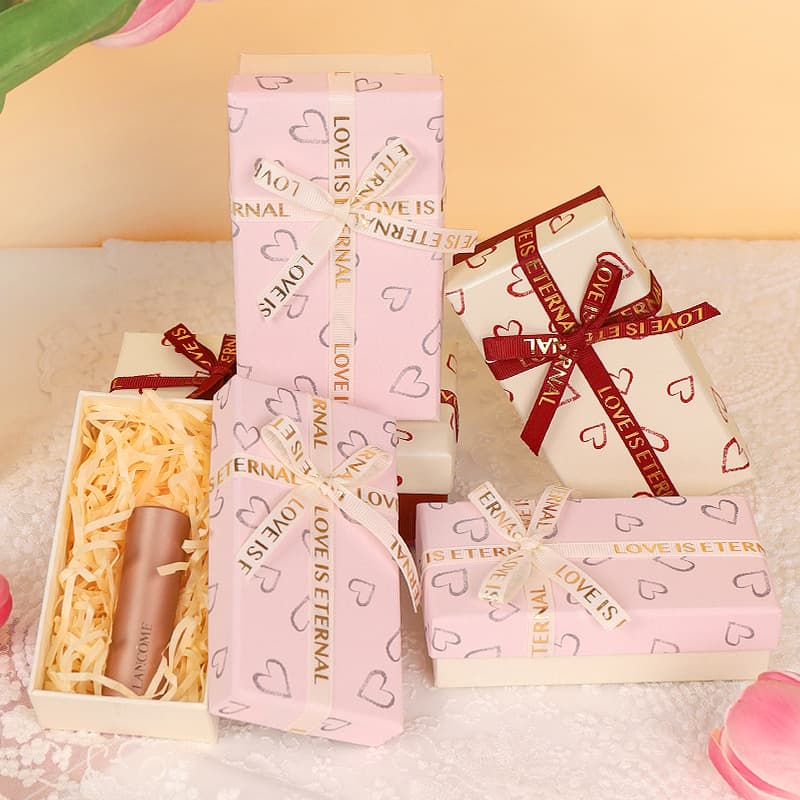 In Stock Valentine's Day Small Gift Box Exquisite Lipstick Perfume Packaging Box for Girlfriend Jewelry Box Lid and Base Bow Box