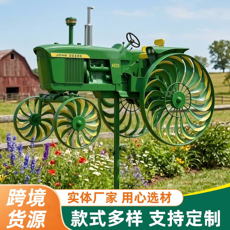 Garden Wind Spinner Tractor Shape Spinning Wheel Tractor Shape Green