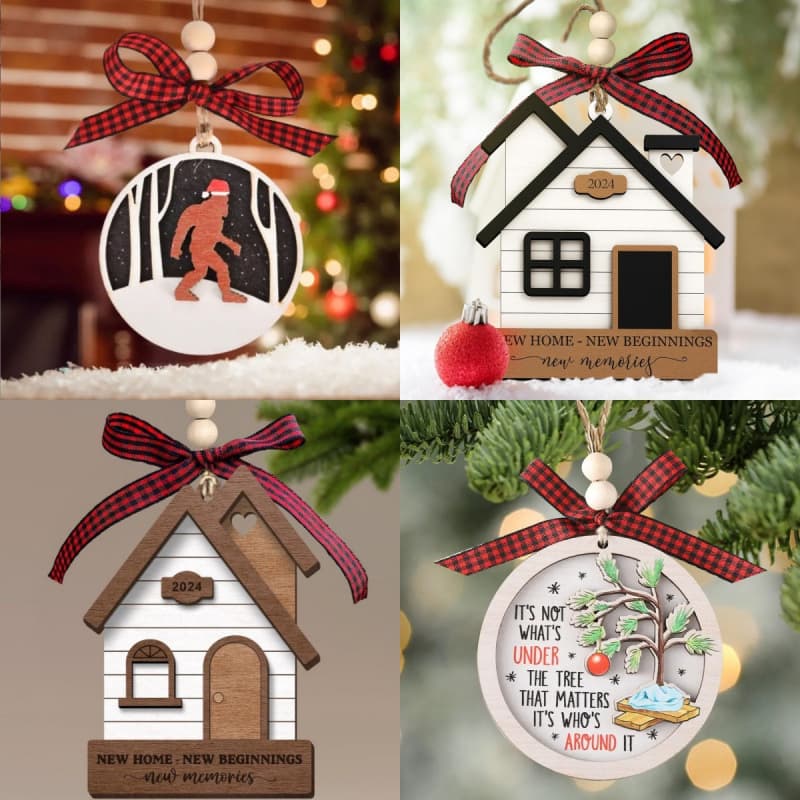 2025 Cross-Border New Product: Housewarming Christmas Tree Ornament, Double-Layer Carved, Year Can Be Changed, Wooden Craft