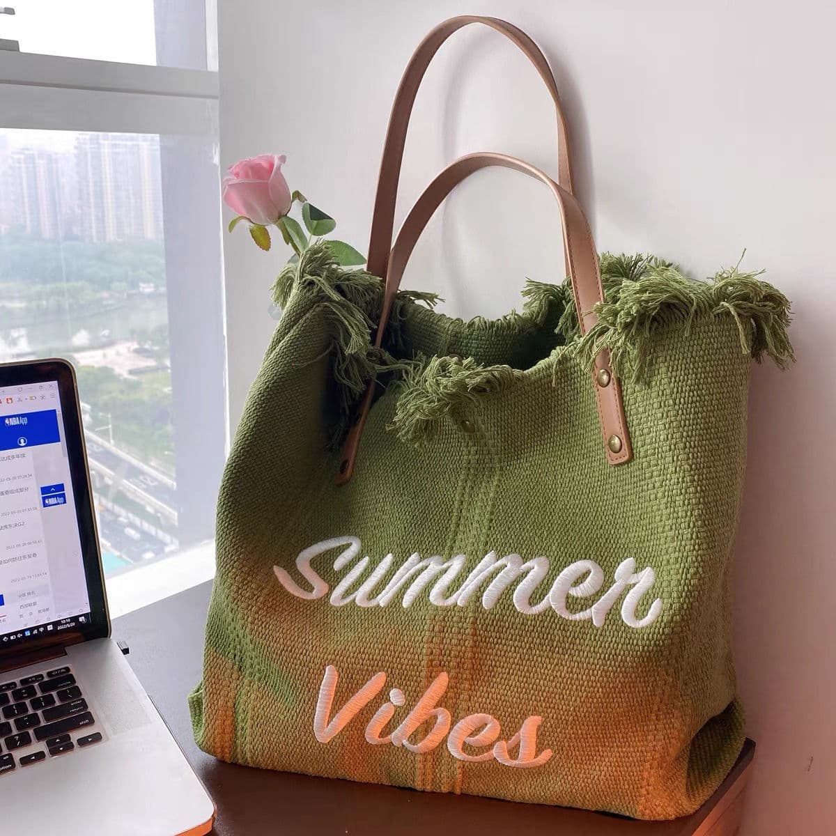 2022 New Beach Bag Travel Tote Bag Fashion Simple Tassel Bag Mummy Bag Large Capacity Shoulder Bag Trendy