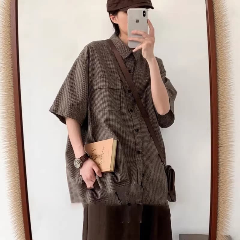 New summer clothing niche sense student fun 2026 men's tops Hong Kong style design outer wear retro shirt men's loose