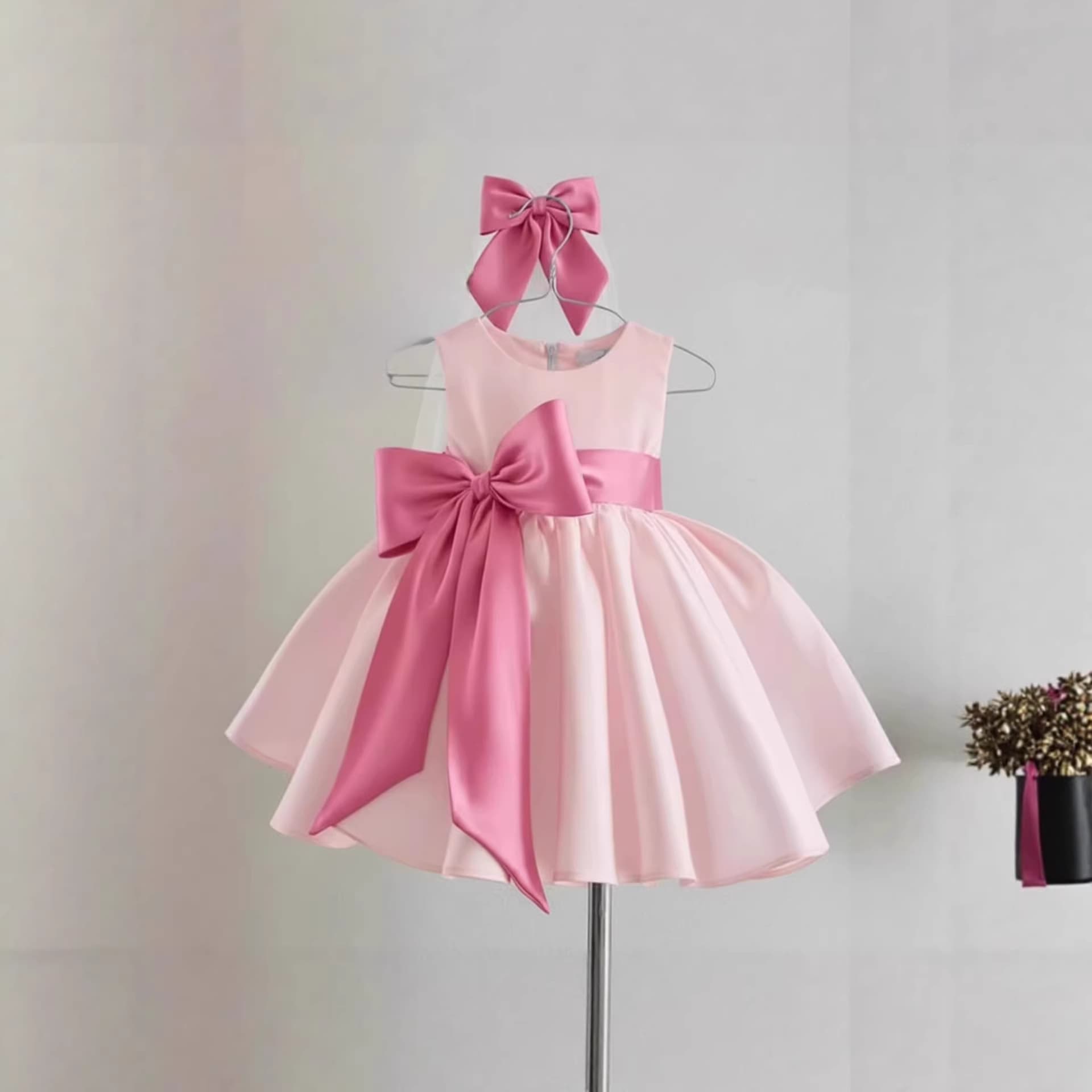 Foreign trade fashion bow sweet children's dress princess dress girls dress party piano performance dress for women