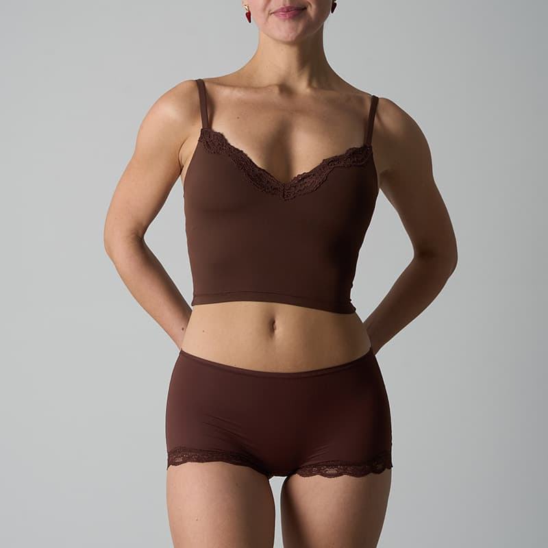 SKIMS Fits Everybody Padded Camisole Lace Bodysuit and Shorts Set with Built-in Bra, Nude Fit, Slimming