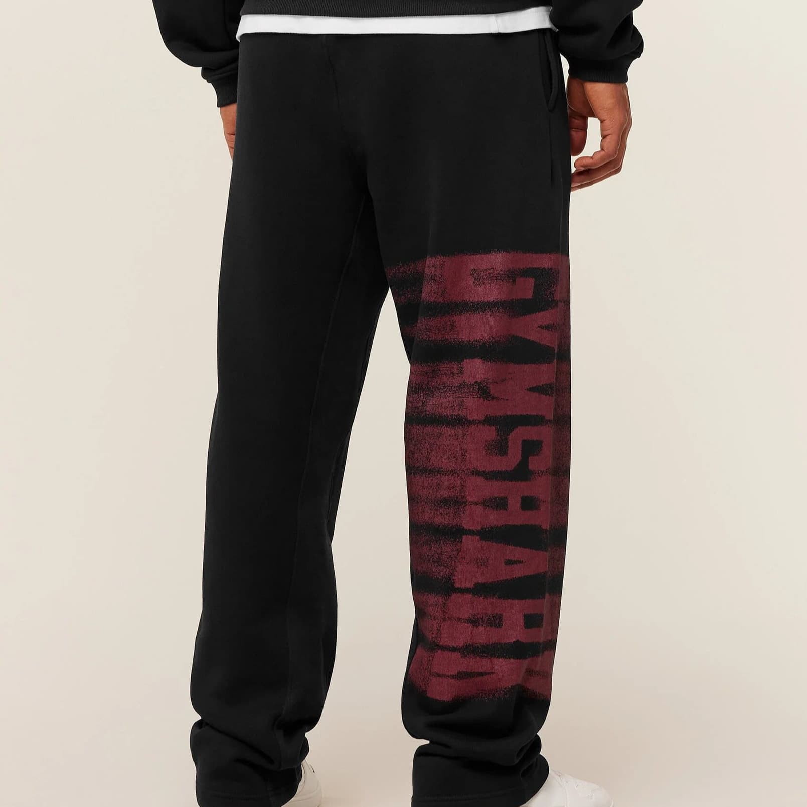 GYMSHARK American-style Sweatpants for Men, Fitness Bodybuilding Running Training Pants, Cotton Terry Cloth Wide-leg Long Pants with Print