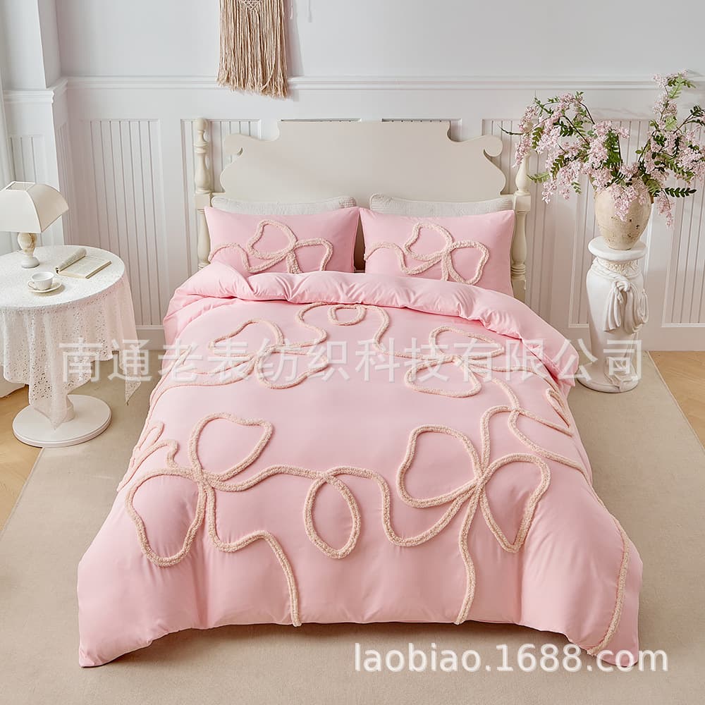 Old Table Cross-border Foreign Trade Supplier Factory Wholesale Amazon Bedding Tufted 3D Bow Tie Duvet Cover Set