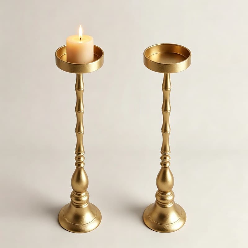 European Vintage Brass High-Leg Candle Holder Matte Antique Metal Candle Stand Multifunctional Floor Storage Shelf Decoration