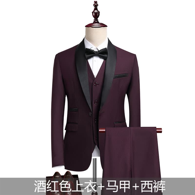 Men's Premium Formal Blazer Suit Set Business Casual Wedding Tuxedo Three-Piece Set