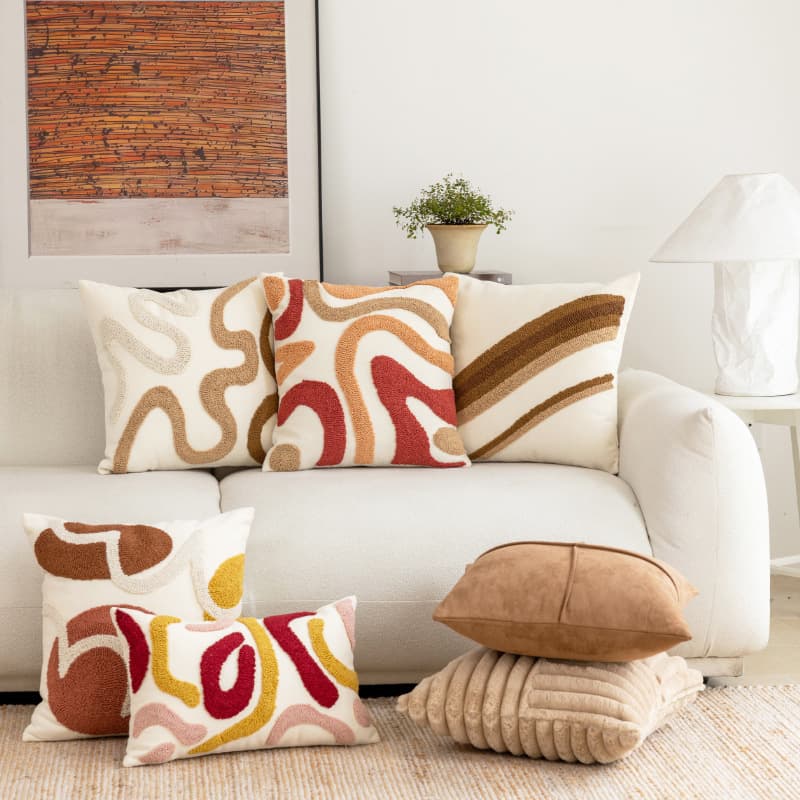 Retro contrasting color abstract geometric curve tufted pillowcase plush splicing cushion atmospheric sofa decorative pillowcase