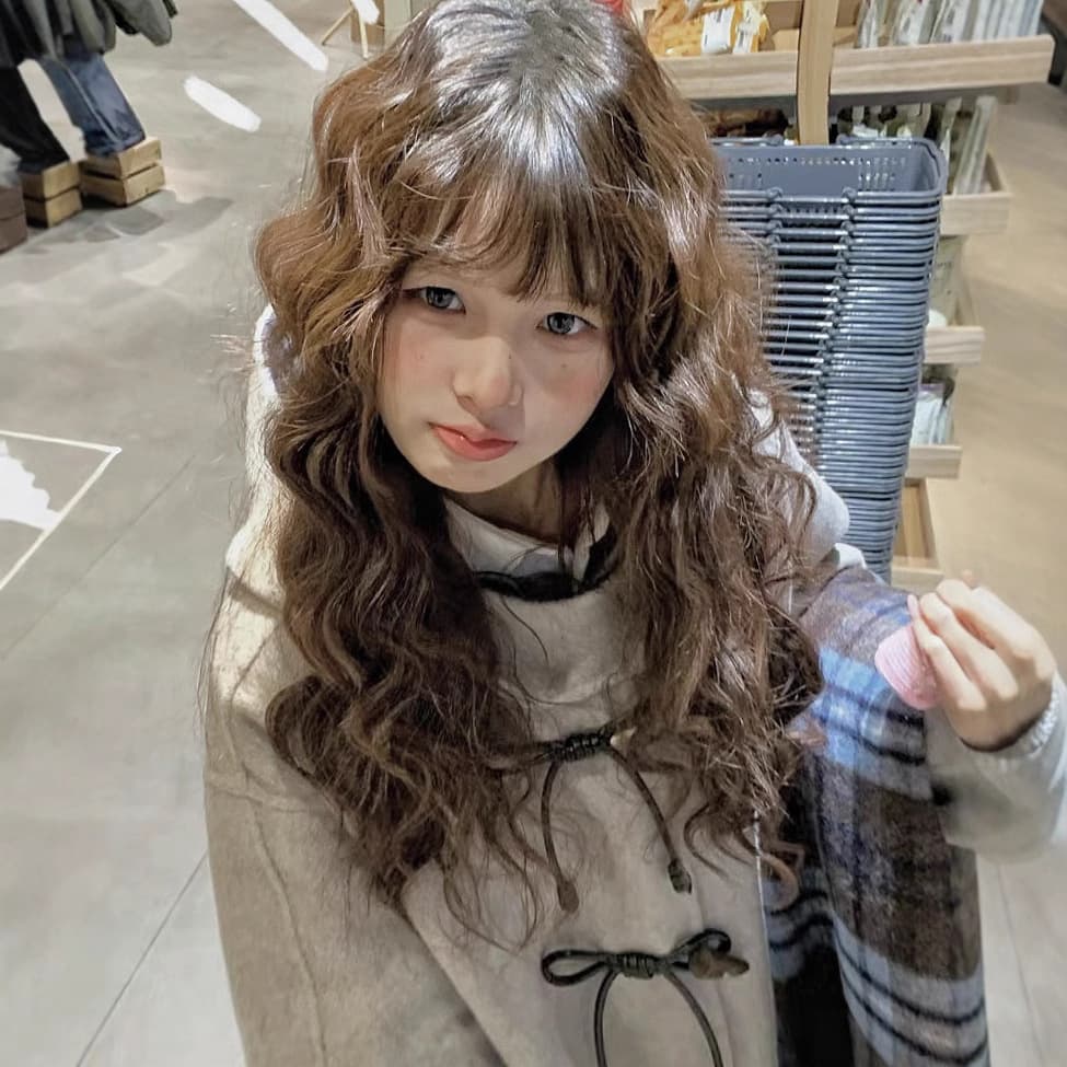 Cheng Ming wig women's cold brown wool curly long curly hair natural artificial hair egg roll bangs lolita full headgear style
