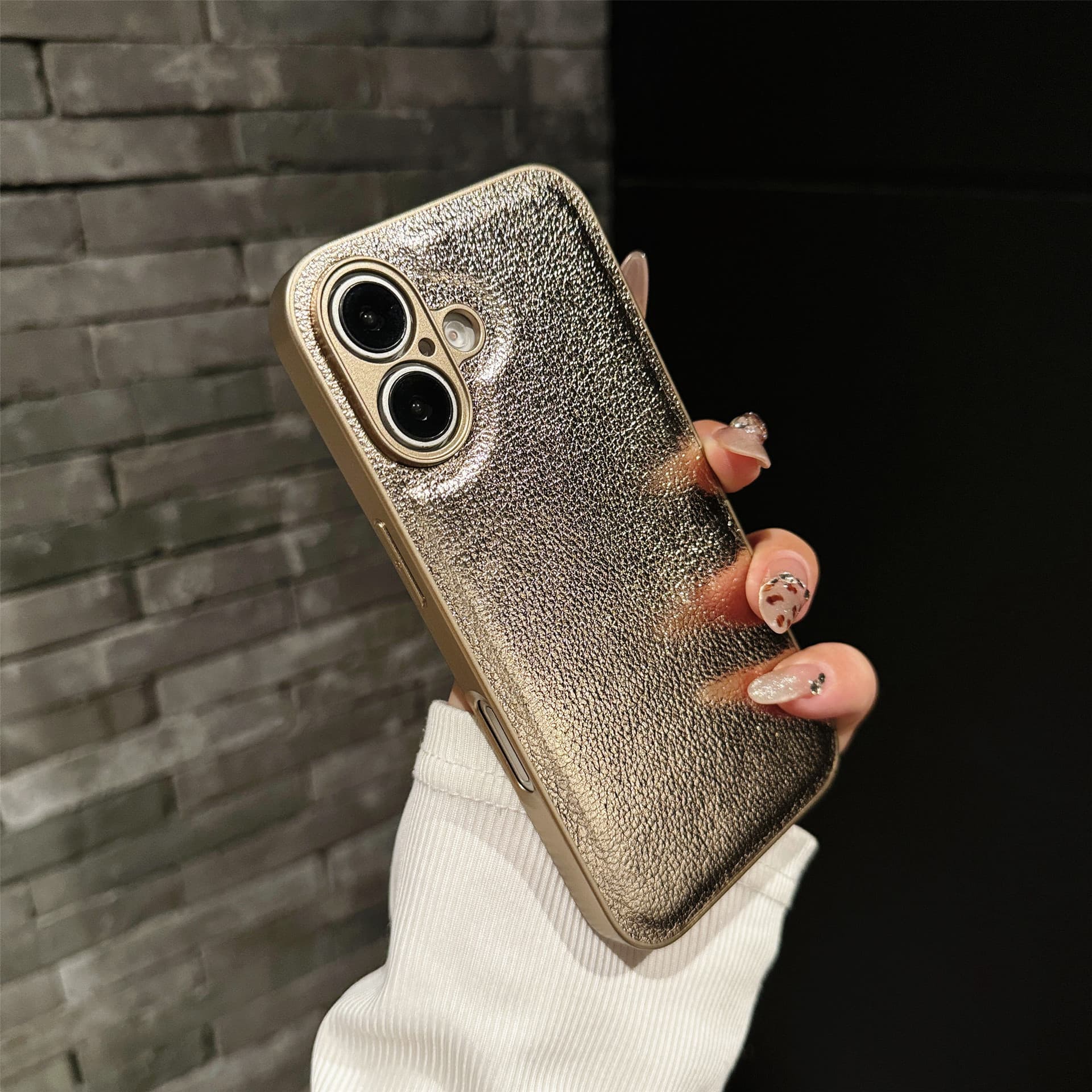 Compatible with Apple 17 PRO 2-in-1 Phone Case, Pebble Grain Leather Texture, Minimalist, for iPhone 16E, DIY Skin Sticker, 13/14